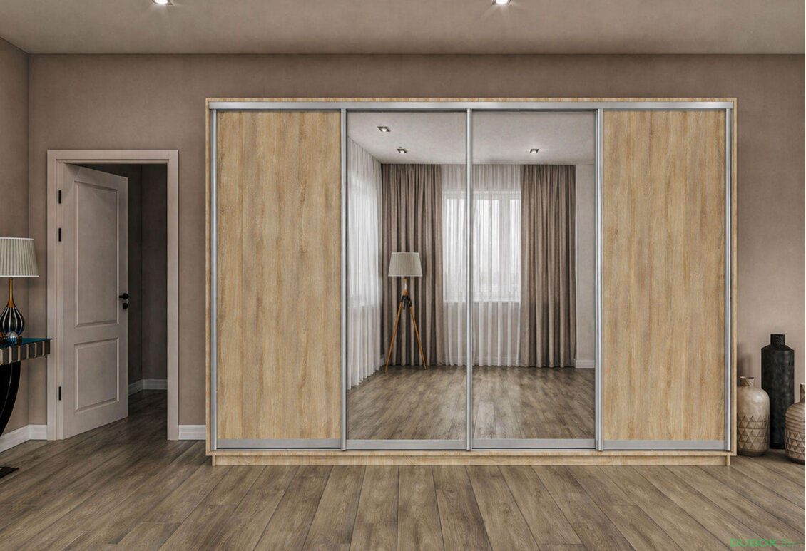 Fotografia 2 - Skriňa s posuvnými dverami 2400x3000x600 2DTD 2 zrkadlá dub sonoma, profil strieborný