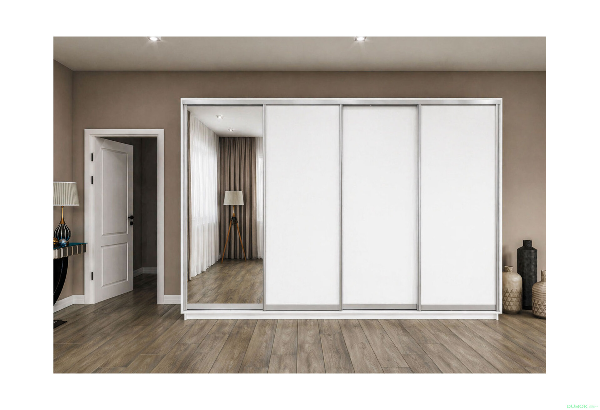 Fotografia 3 - Skriňa s posuvnými dverami 2400x3000x600 3DTD 1 zrkadlo nymphea alba, profil strieborný