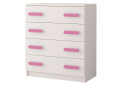 Fotografia 1 - Komoda 4S Šmyk biela, úchytky ružový Idczak meble