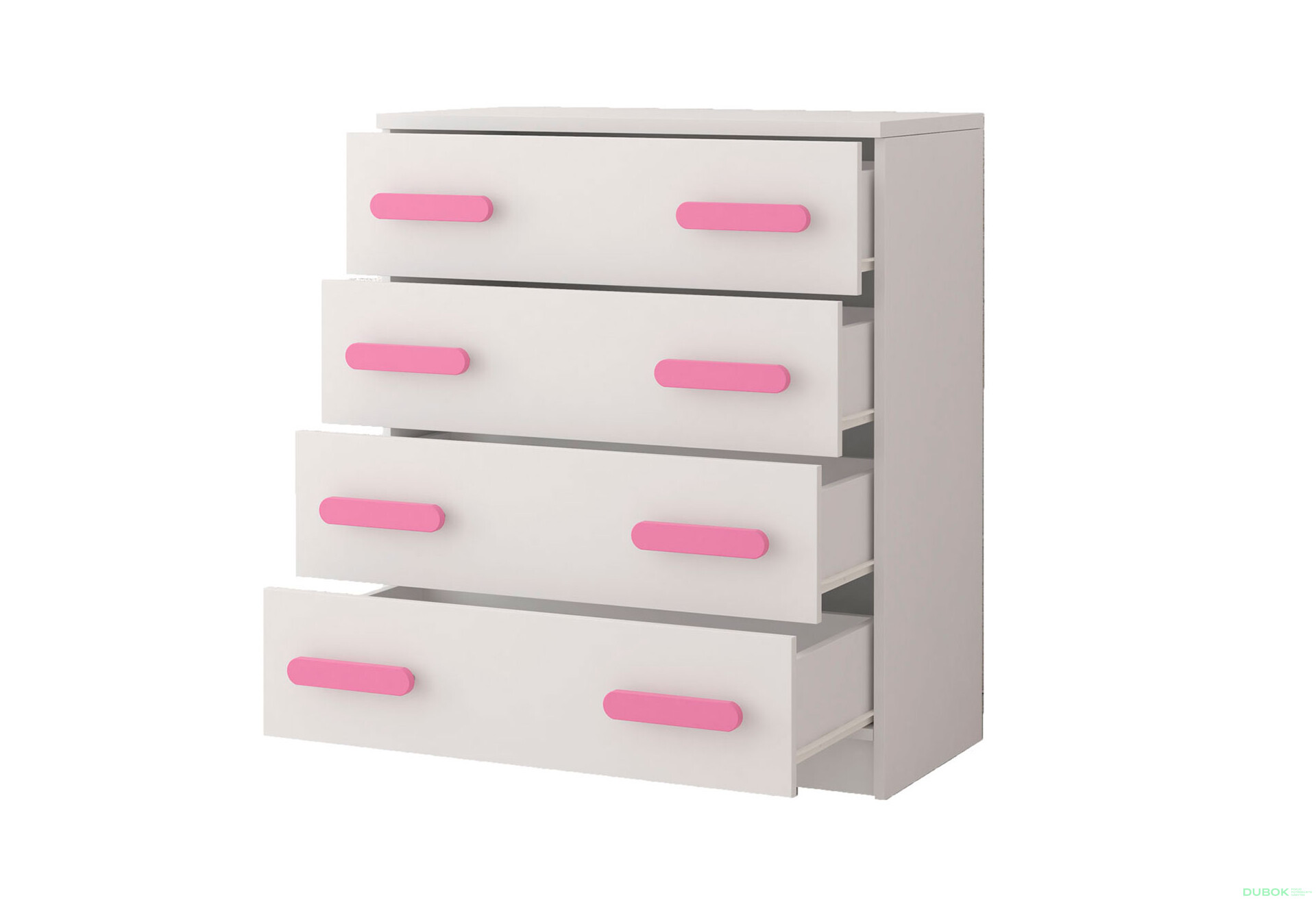 Fotografia 2 - Komoda 4S Šmyk biela, úchytky ružový Idczak meble