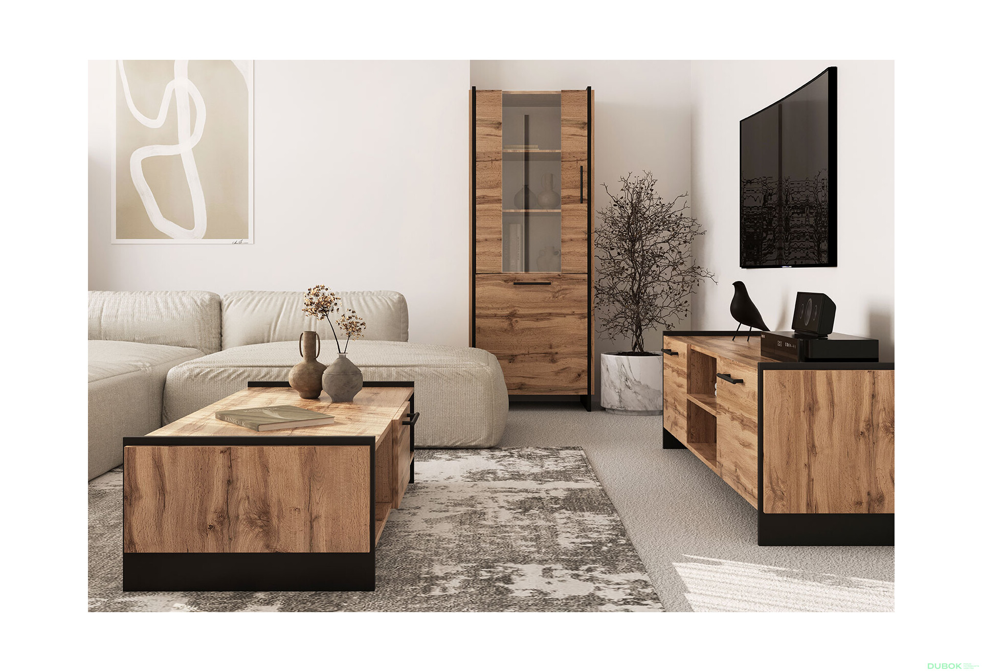 Vitrína 1d1w dub wotan / čierny Amino - Fotografia 3 Fotografia 3 - Vitrína 1d1w dub wotan / čierny Amino