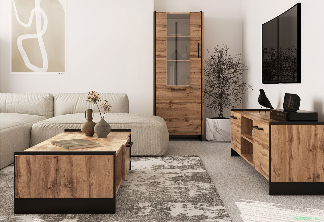 Vitrína 1d1w dub wotan / čierny Amino - Fotografia 3 Fotografia 3 - Vitrína 1d1w dub wotan / čierny Amino