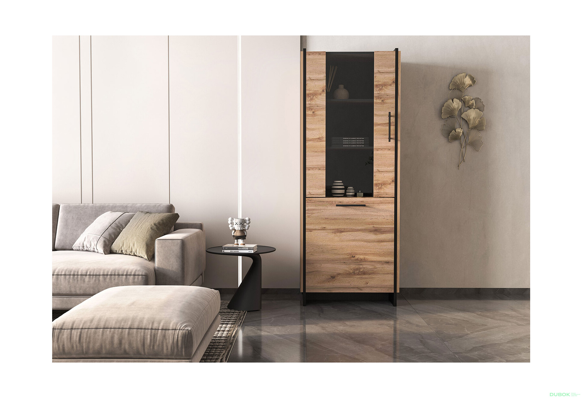 Vitrína 1d1w dub wotan / čierny Amino - Fotografia 2 Fotografia 2 - Vitrína 1d1w dub wotan / čierny Amino