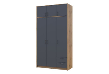 Skriňa Rondi 3 z drevotriesky s horným oddielom artisan dub / grafit 121x52x236 cm