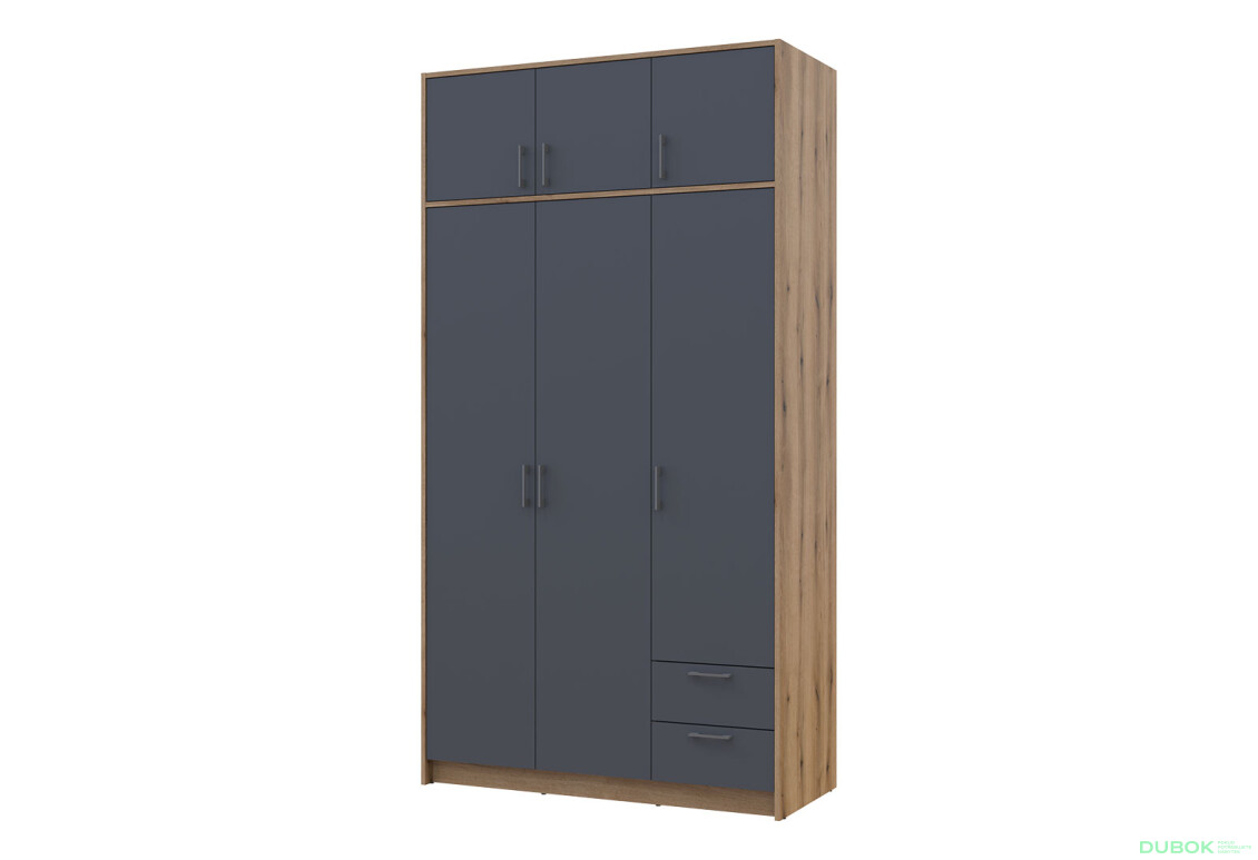 Skriňa Rondi 3 z drevotriesky s horným oddielom artisan dub / grafit 121x52x236 cm