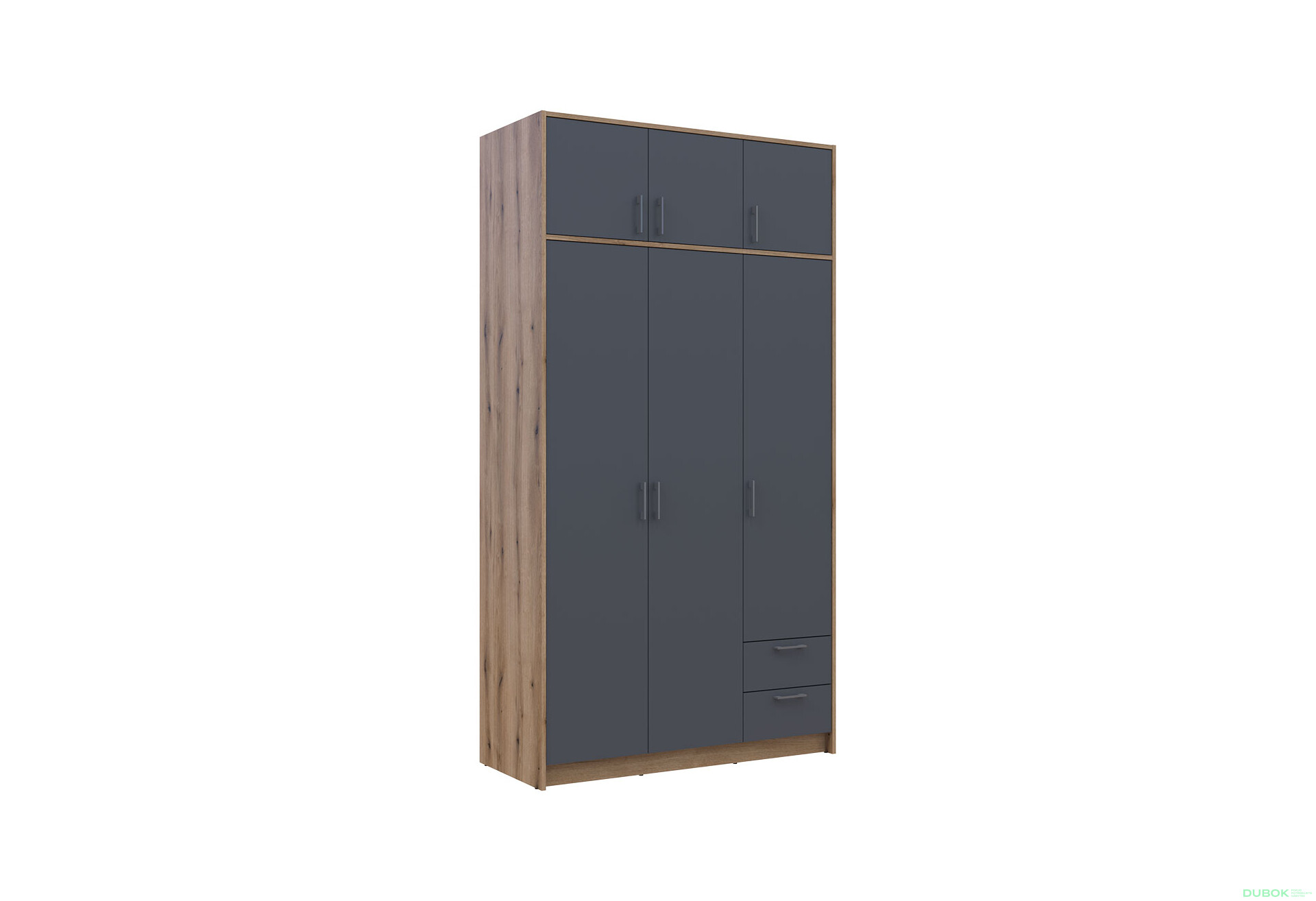 Skriňa Rondi 3 z drevotriesky s horným oddielom artisan dub / grafit 121x52x236 cm - Fotografia 4 Fotografia 4 - Skriňa Rondi 3 z drevotriesky s horným oddielom artisan dub / grafit 121x52x236 cm