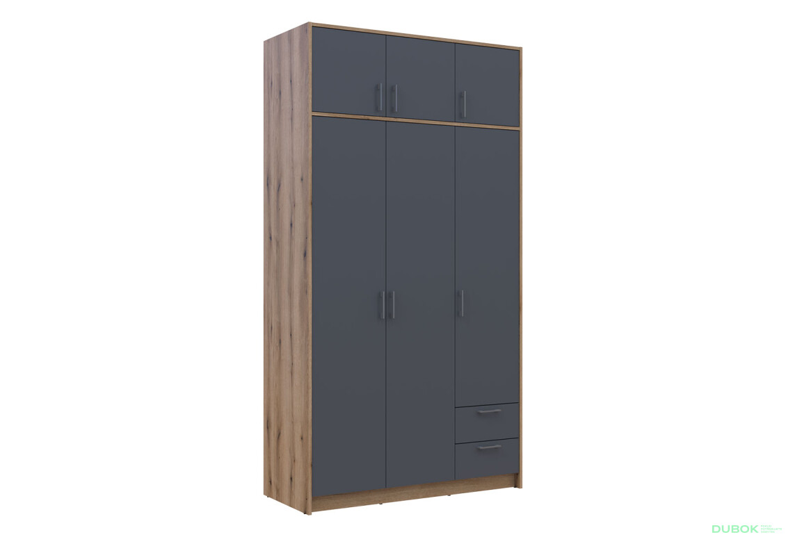 Skriňa Rondi 3 z drevotriesky s horným oddielom artisan dub / grafit 121x52x236 cm - Fotografia 4 Fotografia 4 - Skriňa Rondi 3 z drevotriesky s horným oddielom artisan dub / grafit 121x52x236 cm