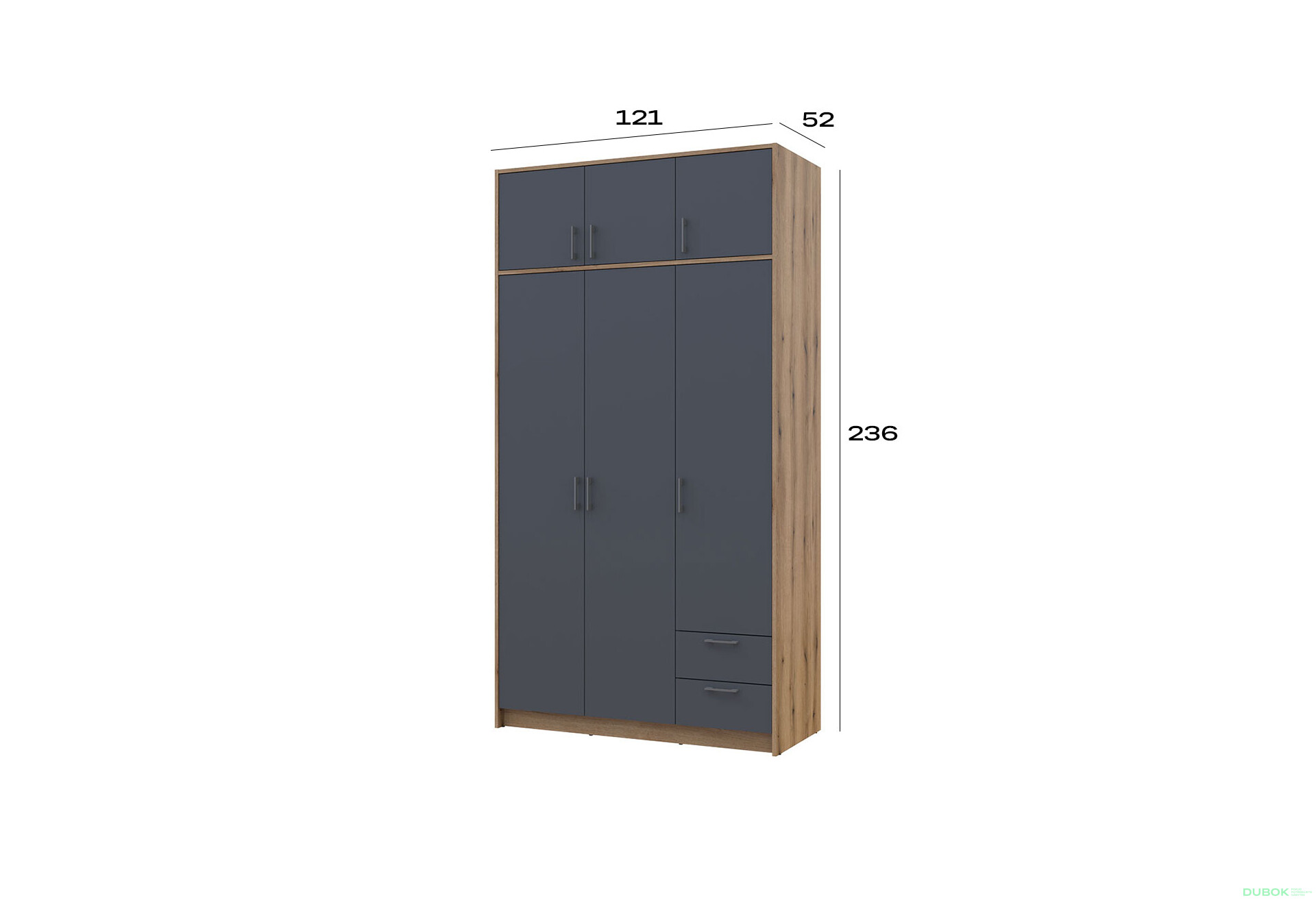 Skriňa Rondi 3 z drevotriesky s horným oddielom artisan dub / grafit 121x52x236 cm - Fotografia 8 Fotografia 8 - Skriňa Rondi 3 z drevotriesky s horným oddielom artisan dub / grafit 121x52x236 cm