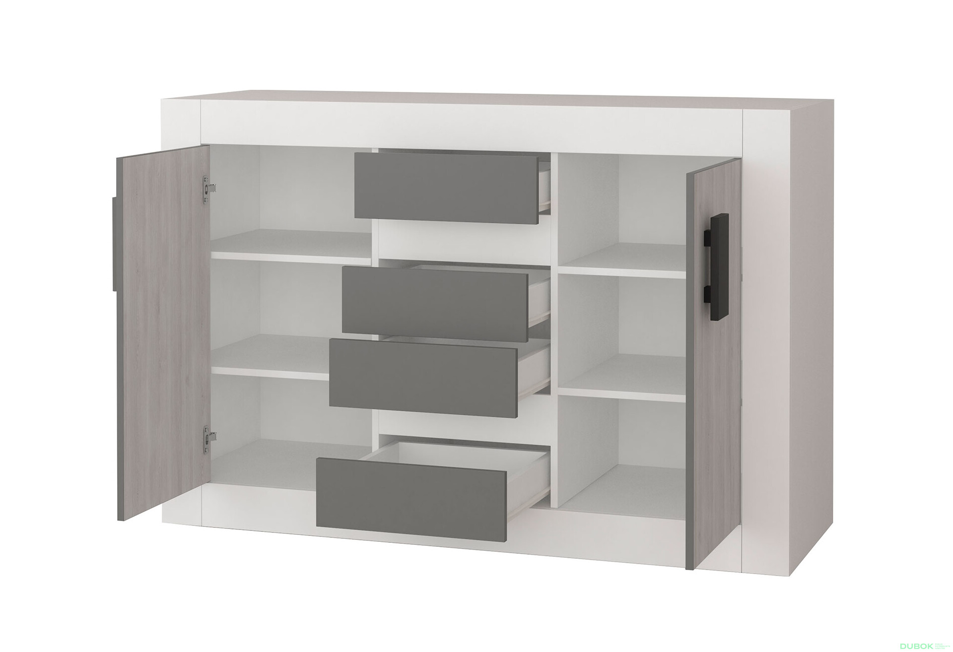 Fotografia 2 - Komoda 2D4S Spálňa Helios biely / kathult / grafit Idczak meble