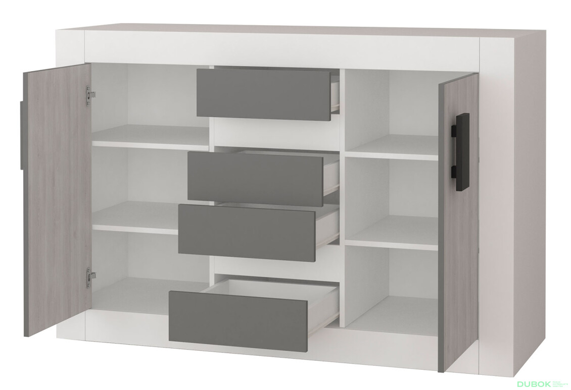 Fotografia 2 - Komoda 2D4S Spálňa Helios biely / kathult / grafit Idczak meble