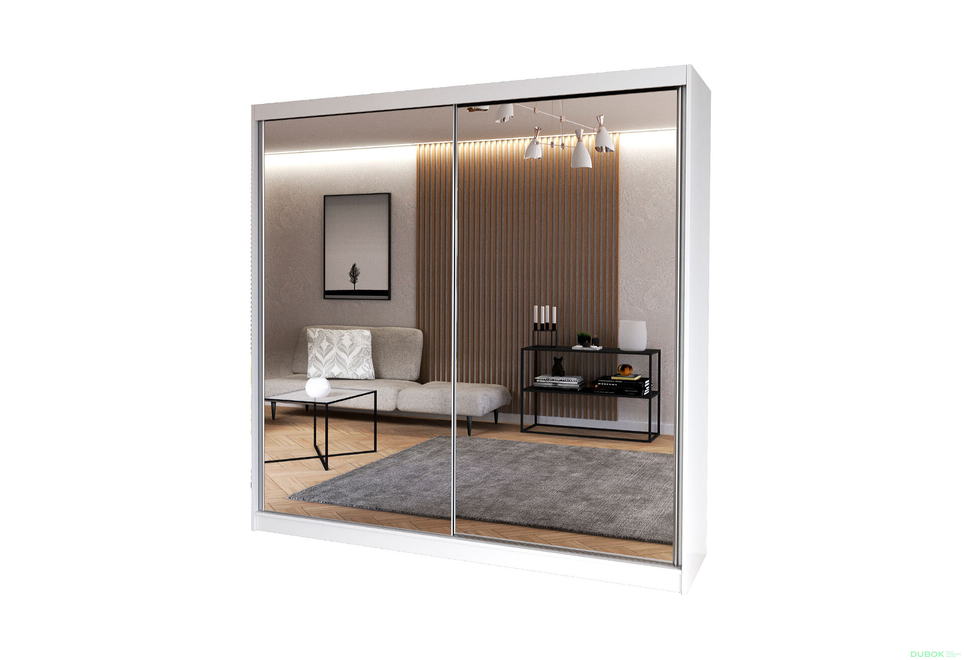 Fotografia 1 - Skriňa Multi 20, 203 biela + fasáda biely lesk + zrkadlo