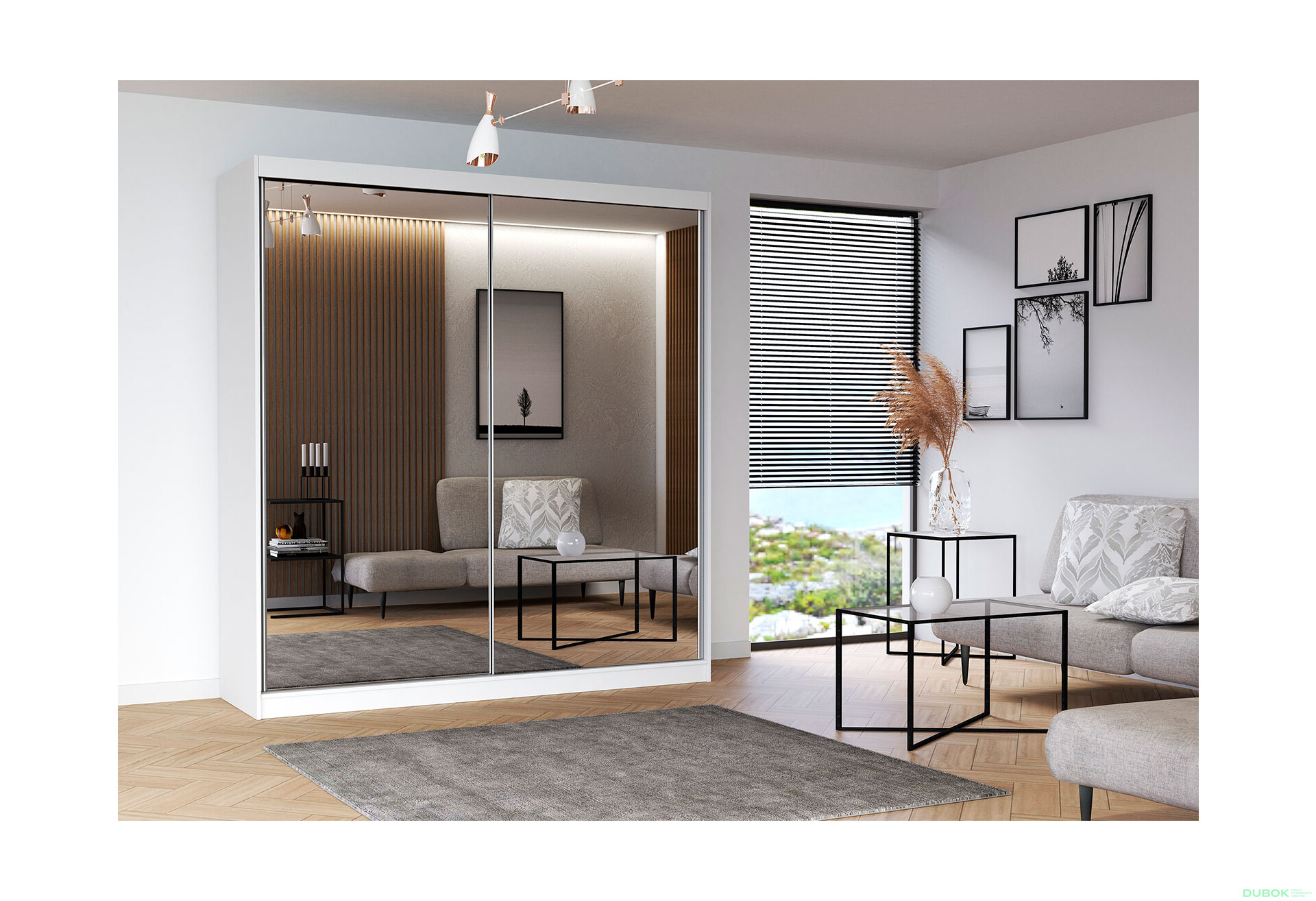 Fotografia 2 - Skriňa Multi 20, 203 biela + fasáda biely lesk + zrkadlo