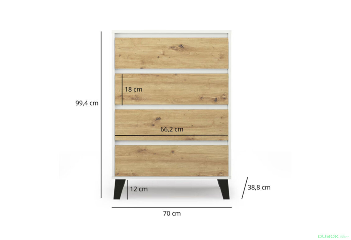 Fotografia 6 - Komoda Borg 4s/70 biela / dub artisan