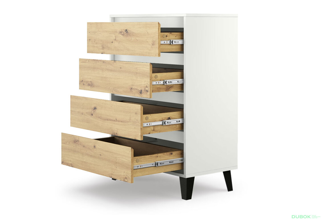 Fotografia 4 - Komoda Borg 4s/70 biela / dub artisan