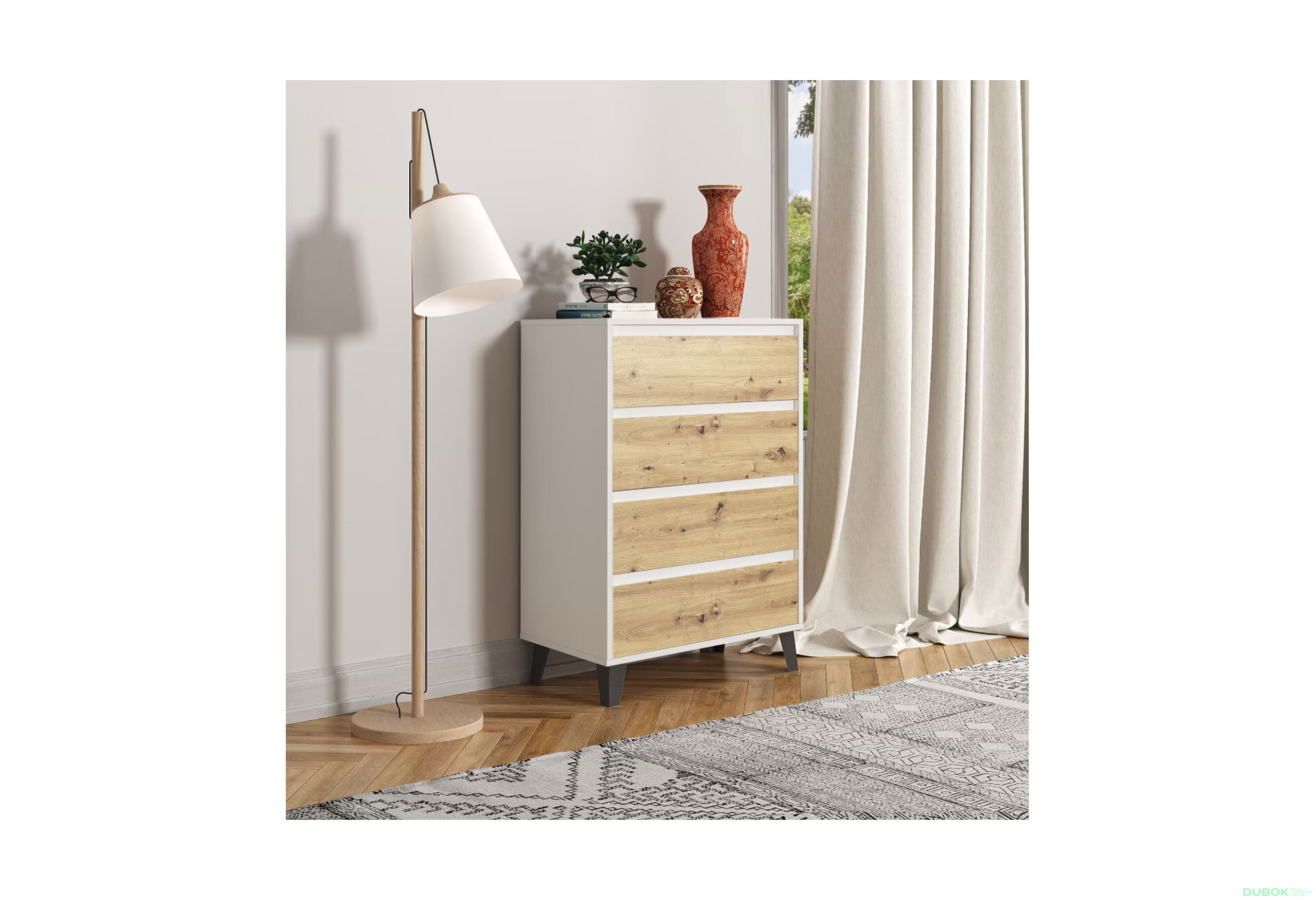 Fotografia 2 - Komoda Borg 4s/70 biela / dub artisan