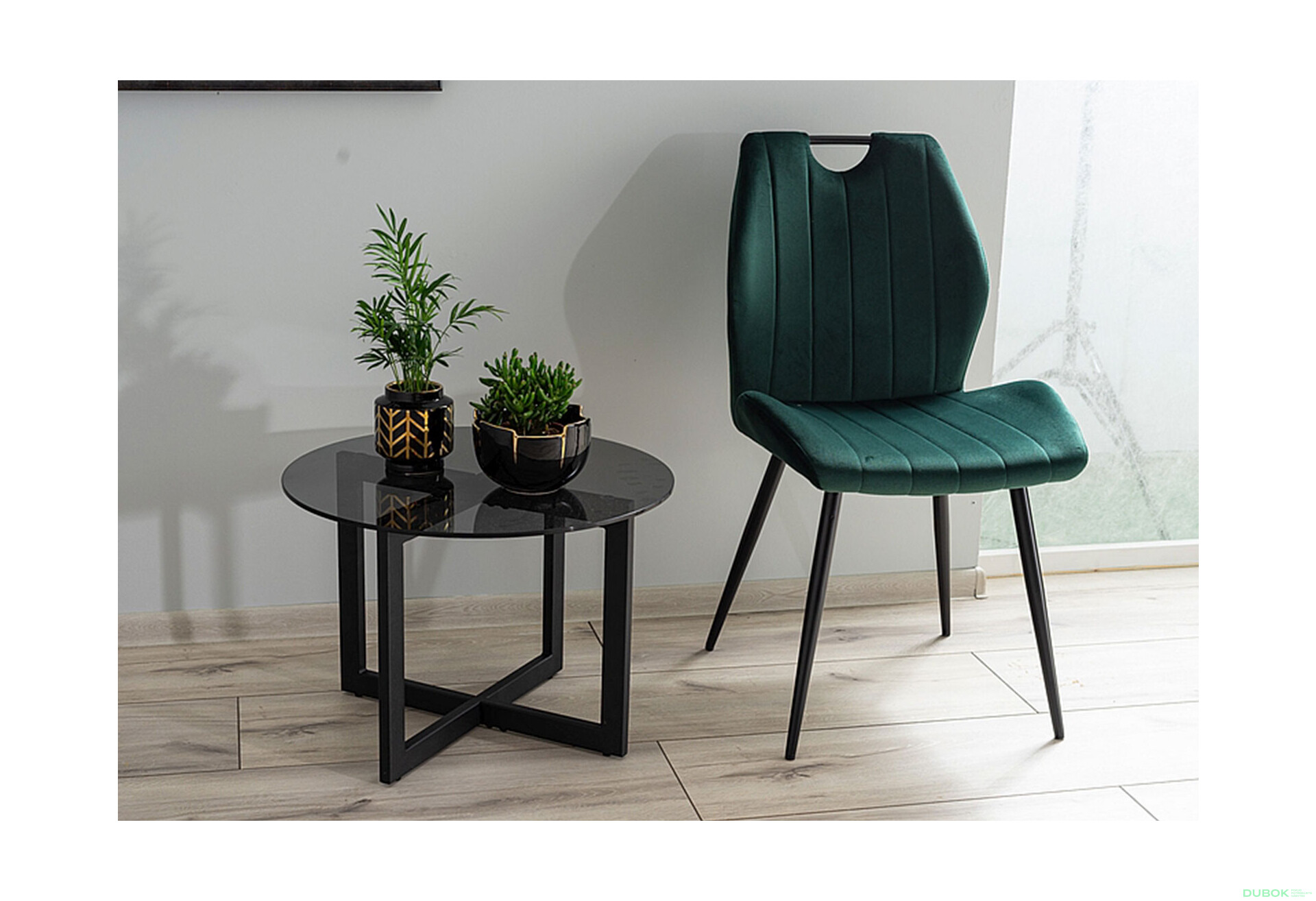 Stolička Arco Velvet zelený Bluvel 78, matná čierna kov - Fotografia 6 Fotografia 6 - Stolička Arco Velvet zelený Bluvel 78, matná čierna kov