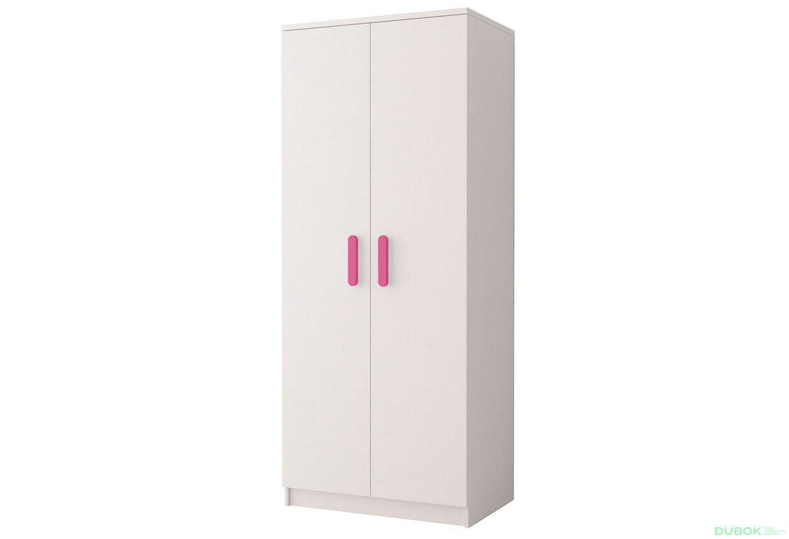Skriňa 2D Šmyk biela, úchytky ružový Idczak meble