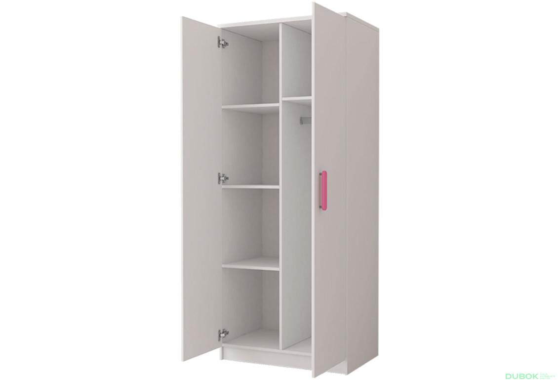 Fotografia 2 - Skriňa 2D Šmyk biela, úchytky ružový Idczak meble