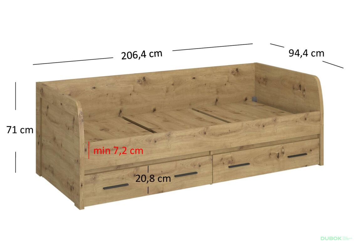 Fotografia 3 - Posteľ 2s/90x200 s roštom dub artisan Ayson