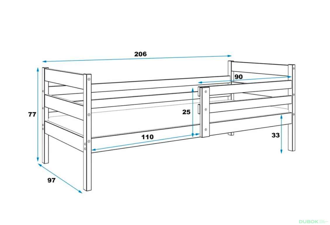 Posteľ Eryk biele 90x200 cm s roštom, matracom - Fotografia 3 Fotografia 3 - Posteľ Eryk biele 90x200 cm s roštom, matracom