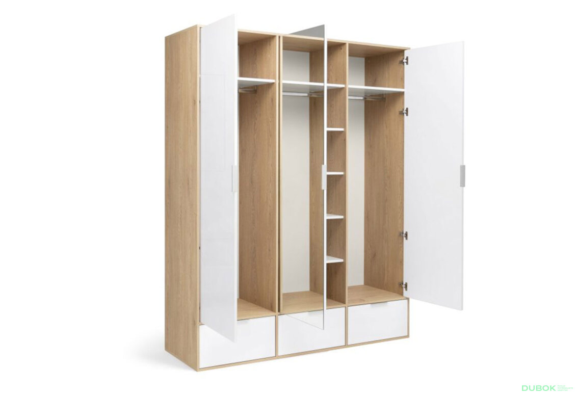 Fotografia 3 - Skriňa 3dc 3šx lesklá biela / dub cremona Olívia