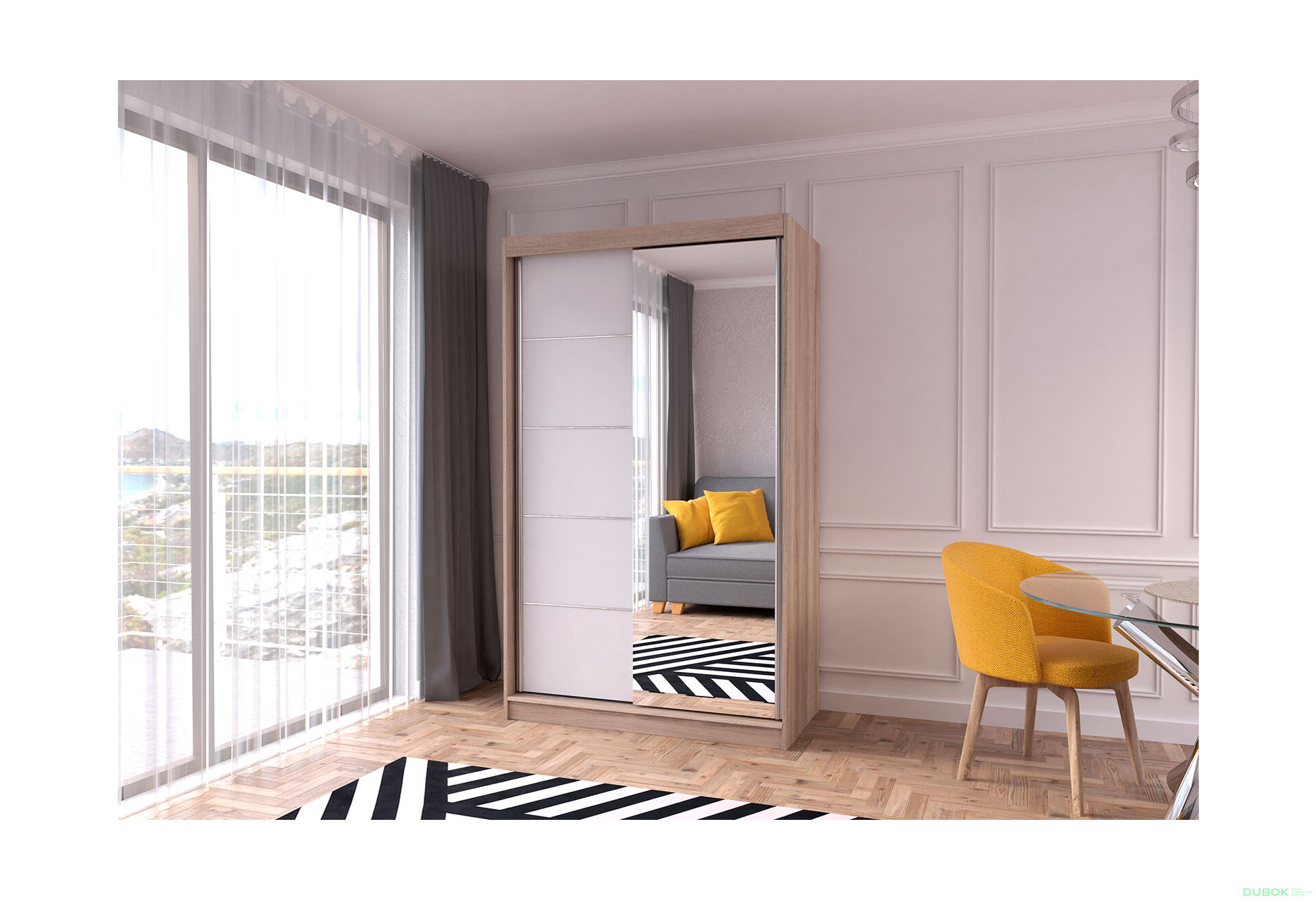 Fotografia 2 - Skriňa Neomi 05 so zrkadlom dub sonoma / biely