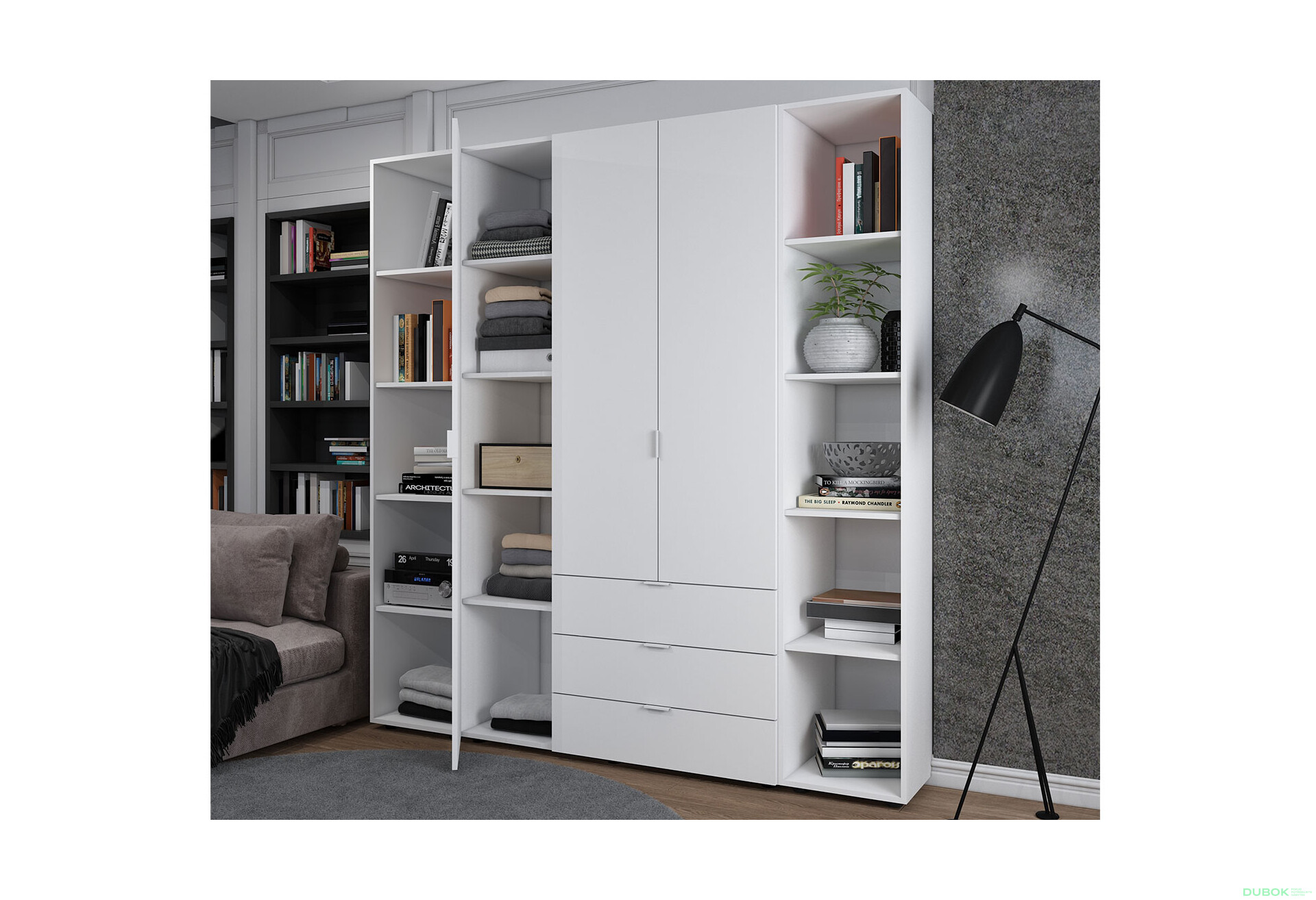 Skriňa trojdverová s 2 regálmi Gelar 192.6 cm Biela - Fotografia 2 Fotografia 2 - Skriňa trojdverová s 2 regálmi Gelar 192.6 cm Biela
