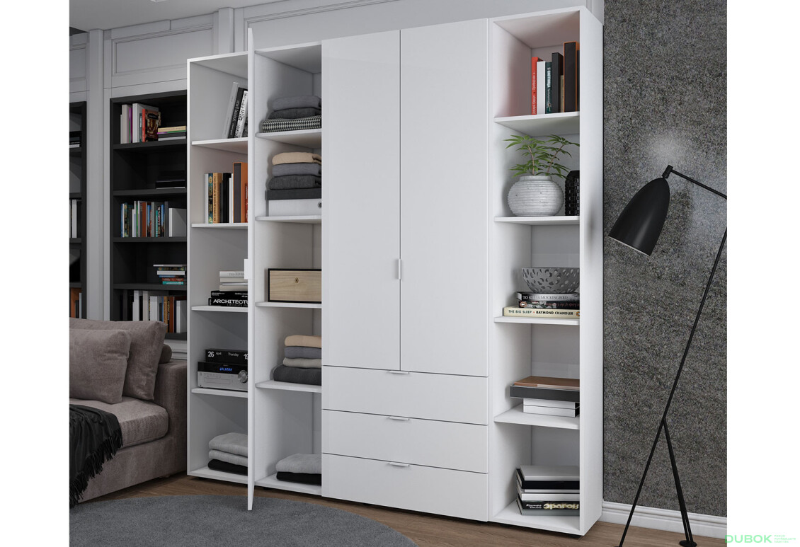 Fotografia 2 - Skriňa trojdverová s 2 regálmi Gelar 192.6 cm Biela