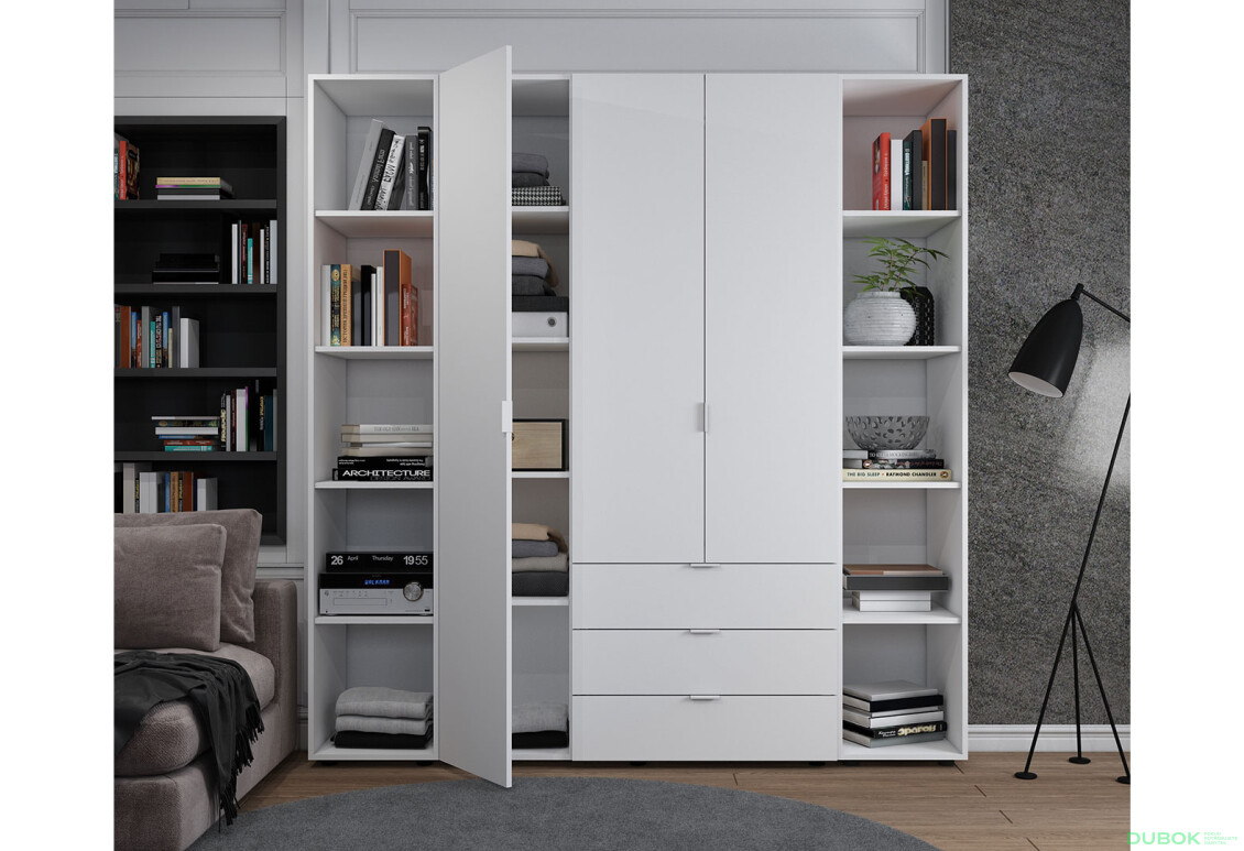 Fotografia 3 - Skriňa trojdverová s 2 regálmi Gelar 192.6 cm Biela