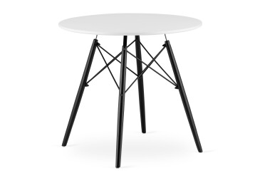 Stół TODI Okrągły 80cm - biały / czarne nogi