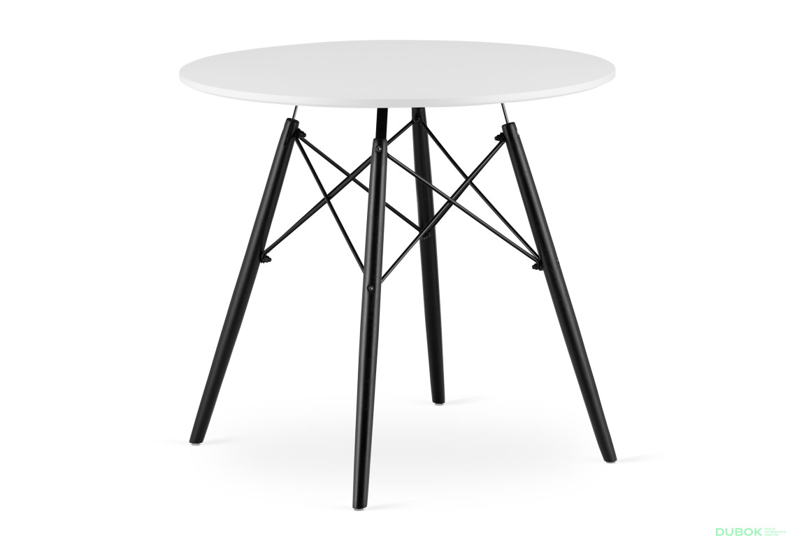 Stół TODI Okrągły 80cm - biały / czarne nogi