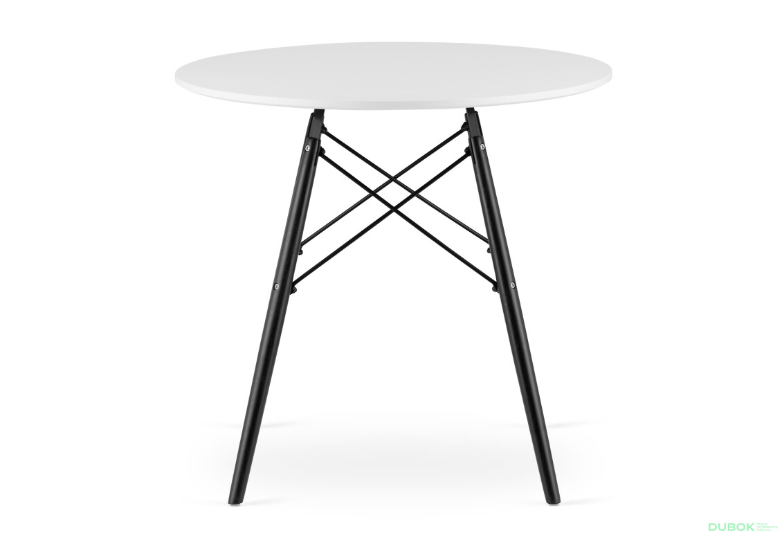 Fotografia 3 - Stół TODI Okrągły 80cm - biały / czarne nogi