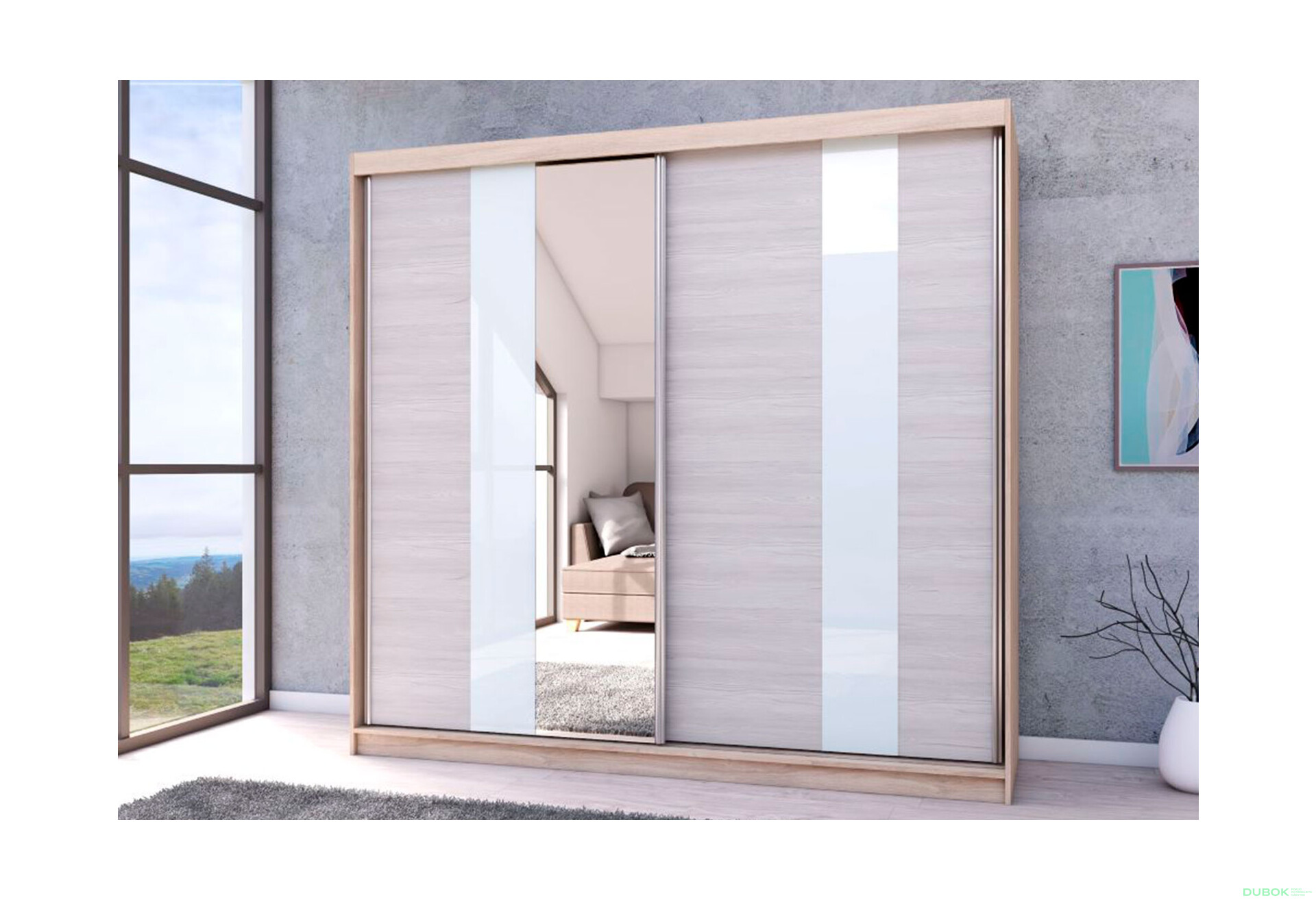 Fotografia 2 - Skriňa Multi 32, 233 dub sonoma + fasáda kathult + lacobel + zrkadlo