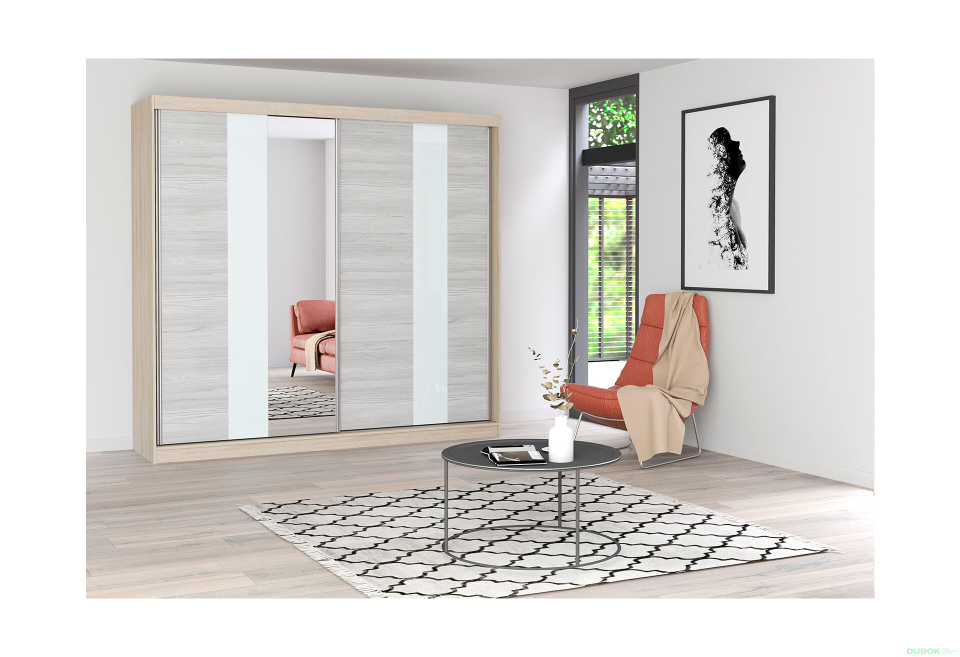 Fotografia 3 - Skriňa Multi 32, 233 dub sonoma + fasáda kathult + lacobel + zrkadlo