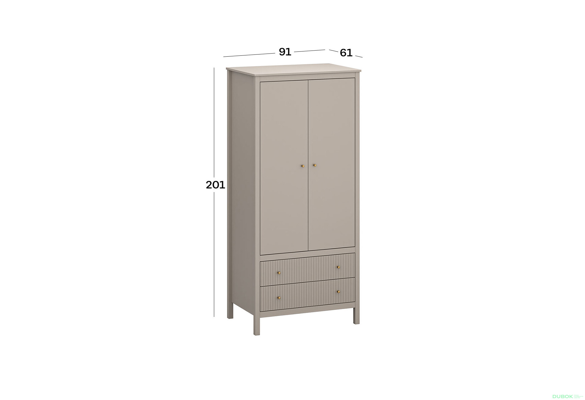 Skriňa dvojdverová so zásuvkami Kleo 91x201x61 cm Taupe - Fotografia 3 Fotografia 3 - Skriňa dvojdverová so zásuvkami Kleo 91x201x61 cm Taupe