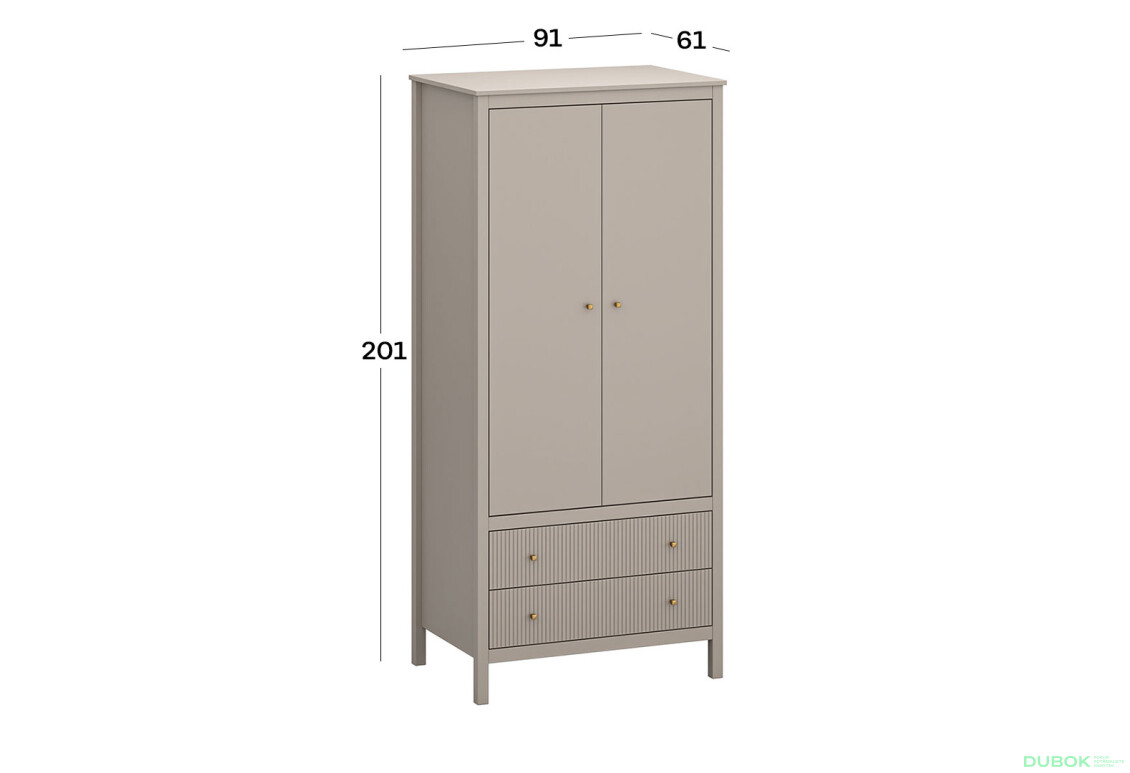 Fotografia 3 - Skriňa dvojdverová so zásuvkami Kleo 91x201x61 cm Taupe