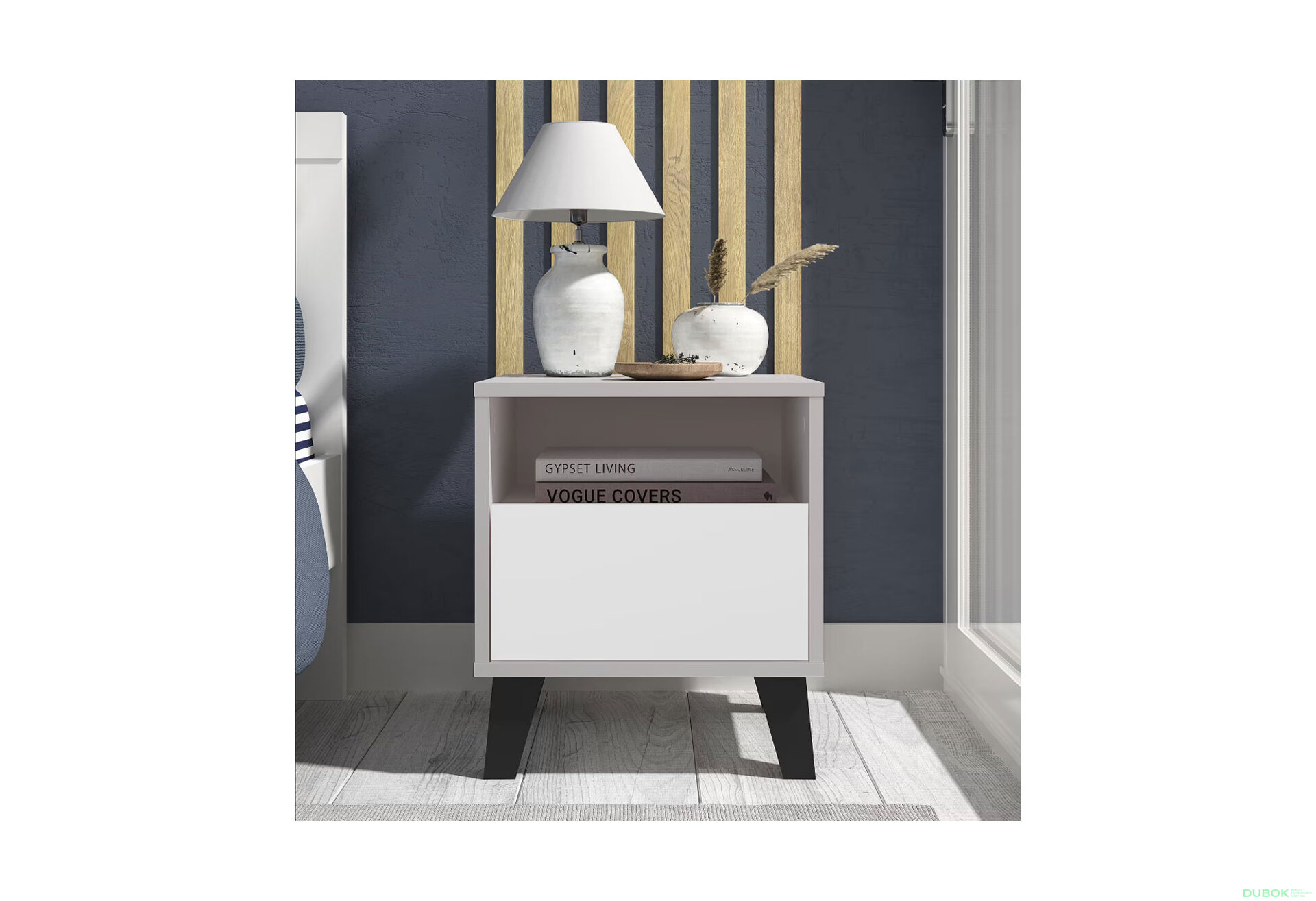 Fotografia 2 - Nočný stolík Borg 1s kašmír / biely