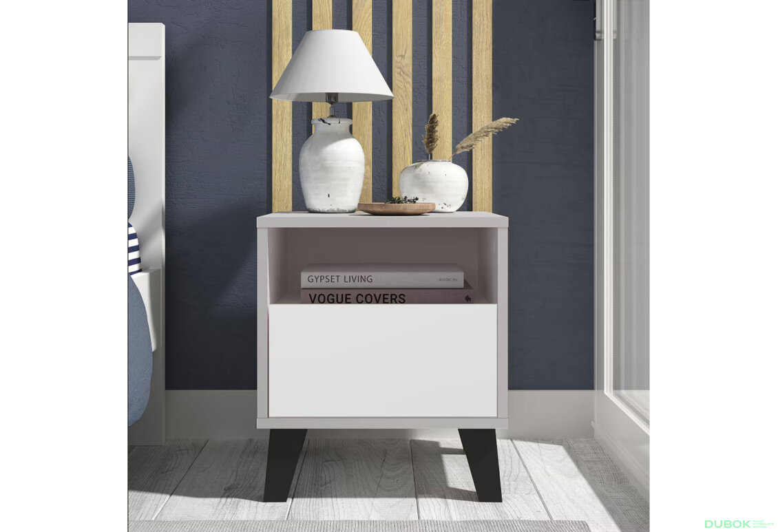 Fotografia 2 - Nočný stolík Borg 1s kašmír / biely