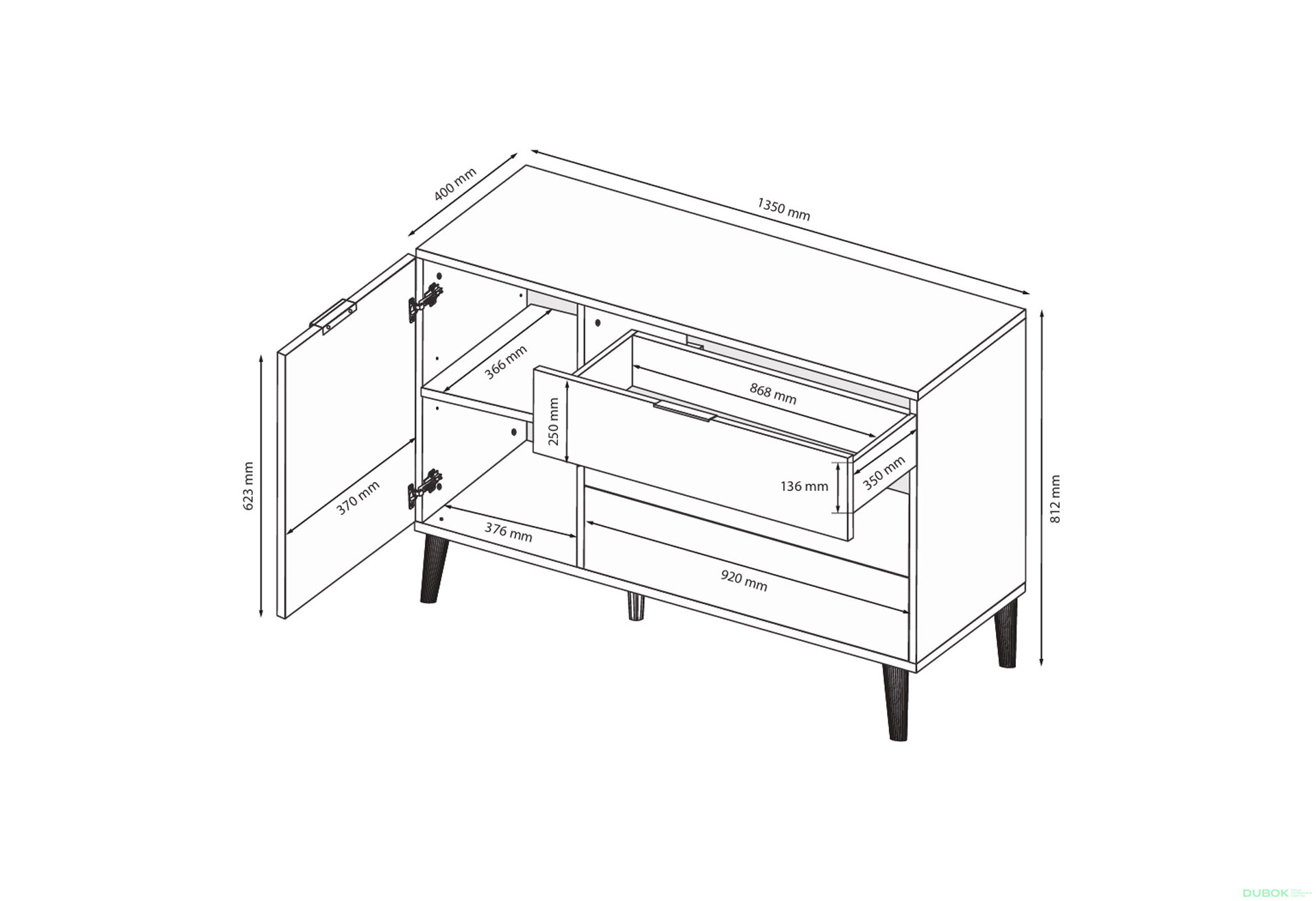 Fotografia 8 - Komoda s 1 dverami a 3 zásuvkami lesklá biela / dub cremona Olívia