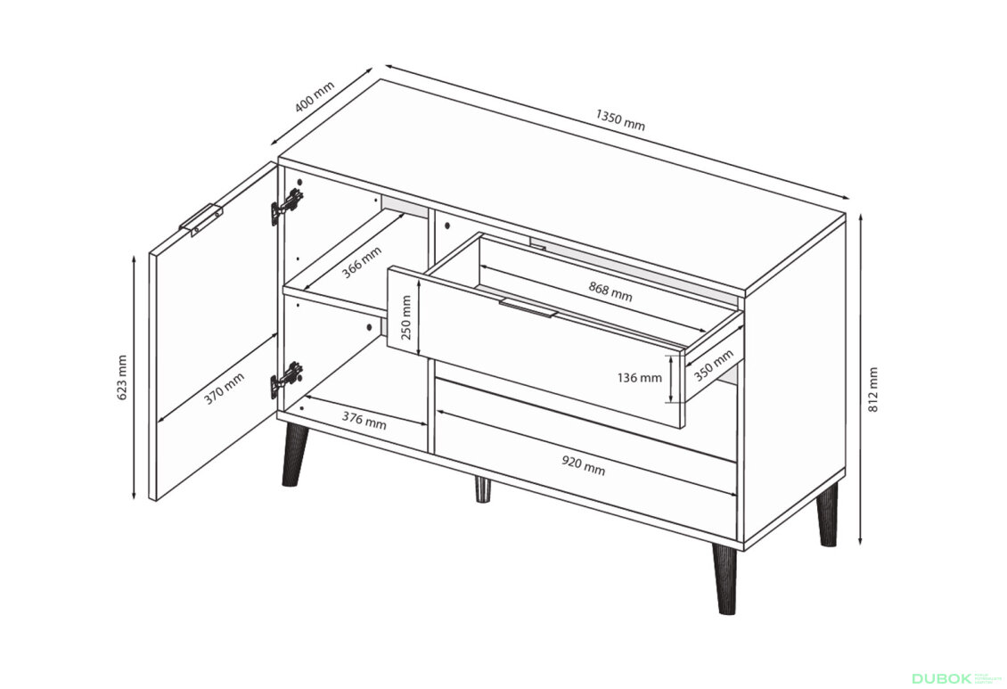 Fotografia 8 - Komoda s 1 dverami a 3 zásuvkami lesklá biela / dub cremona Olívia
