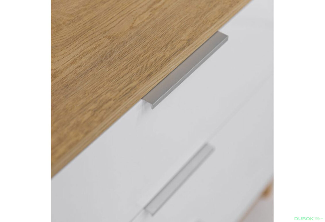 Fotografia 4 - Komoda s 1 dverami a 3 zásuvkami lesklá biela / dub cremona Olívia