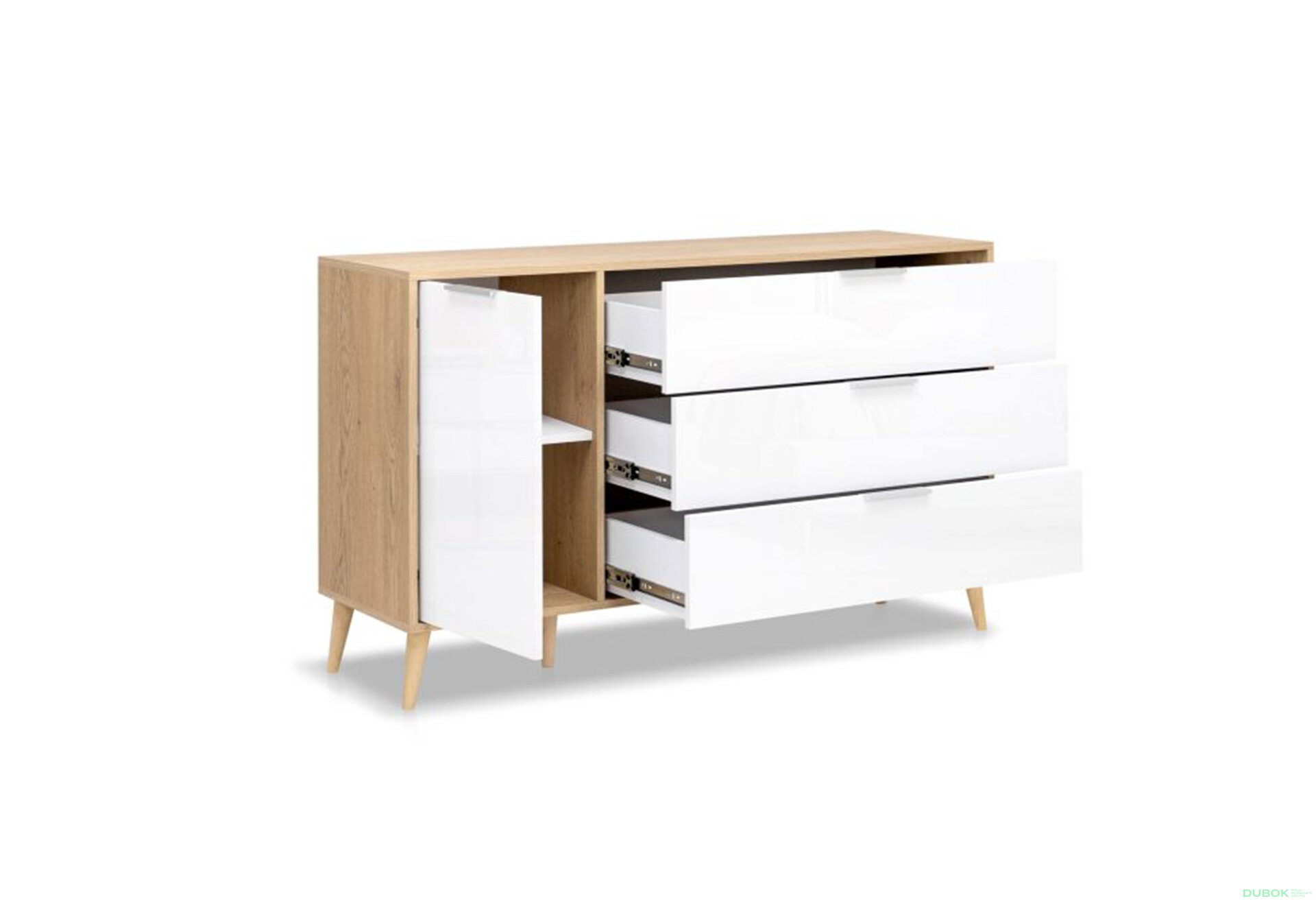 Fotografia 3 - Komoda s 1 dverami a 3 zásuvkami lesklá biela / dub cremona Olívia