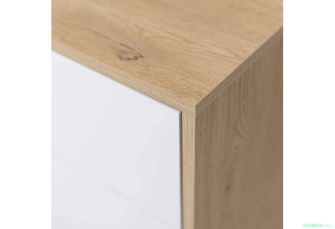 Fotografia 6 - Komoda s 1 dverami a 3 zásuvkami lesklá biela / dub cremona Olívia