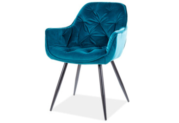 Stolička Cherry Velvet tyrkysový Bluvel 85, matná čierna kov