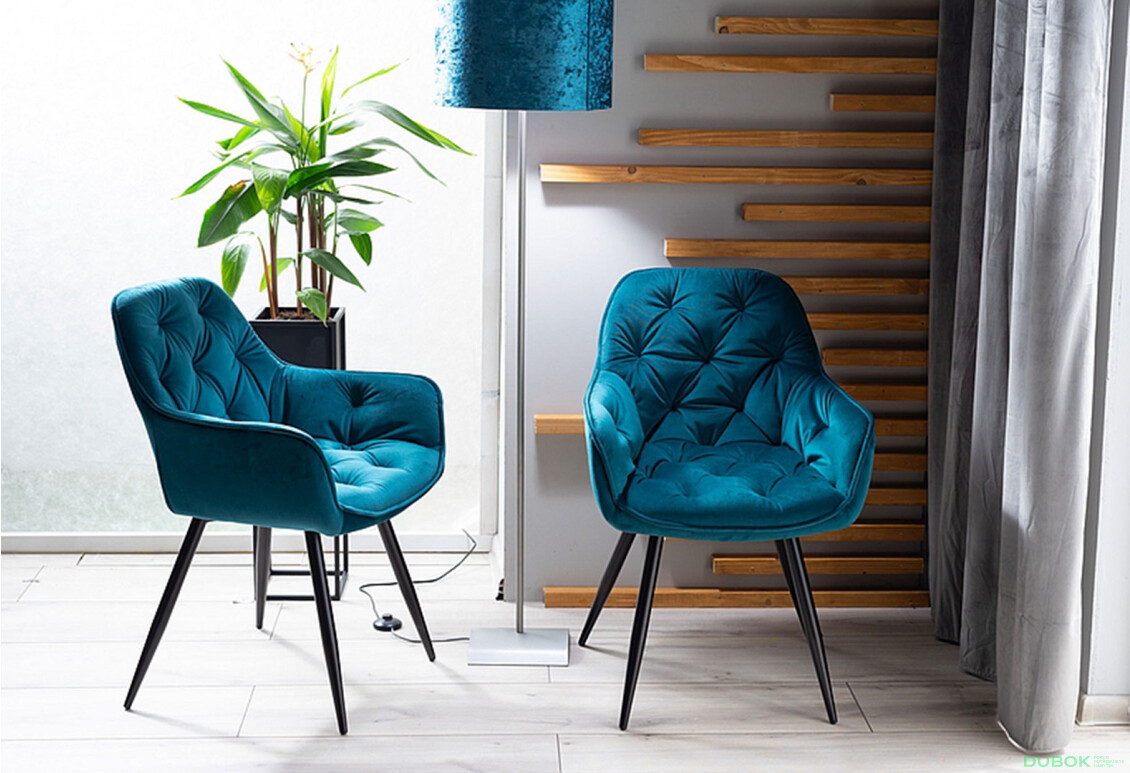 Fotografia 7 - Stolička Cherry Velvet tyrkysový Bluvel 85, matná čierna kov