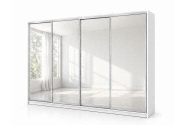Skriňa s posuvnými dverami 2400x3000x600 4 zrkadlá nymphea alba, profil strieborný