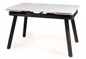 Stôl John 120(180)x85 mramorový efekt, biely / čierny matný