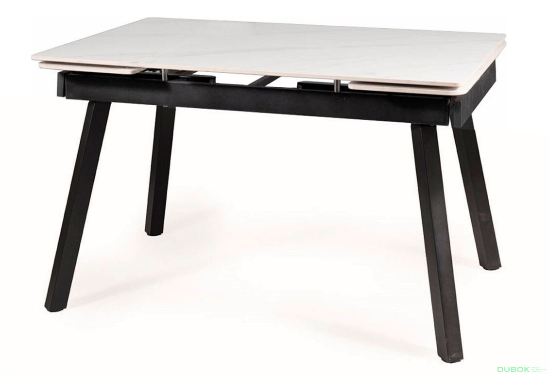 Stôl John 120(180)x85 mramorový efekt, biely / čierny matný