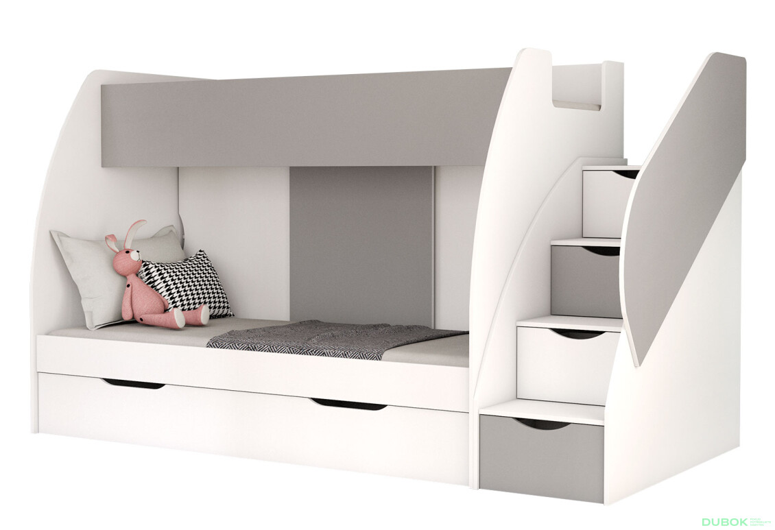 Poschodová posteľ Marcinek 80x190 s roštom biely / šedý
