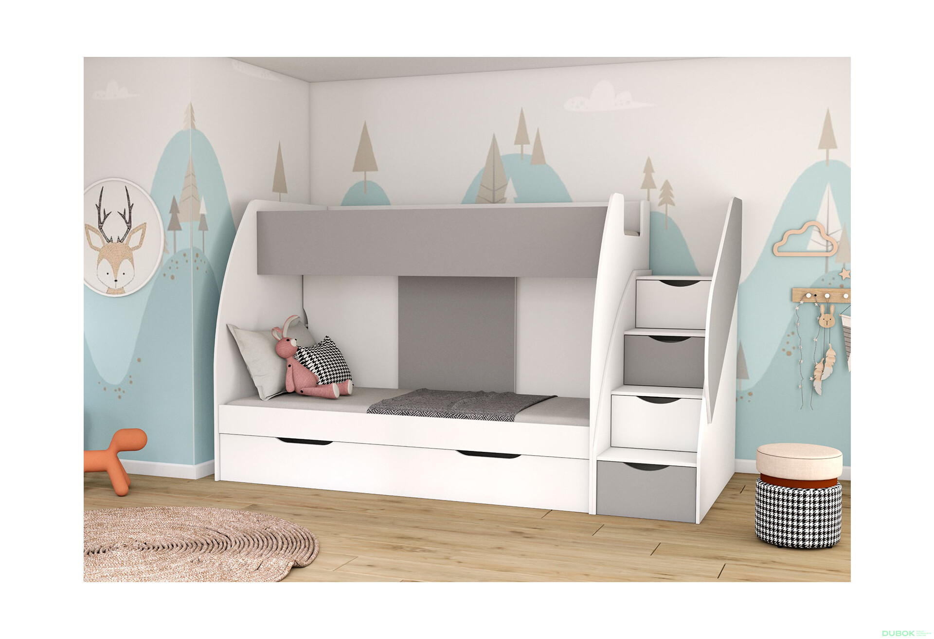 Fotografia 4 - Poschodová posteľ Marcinek 80x190 s roštom biely / šedý